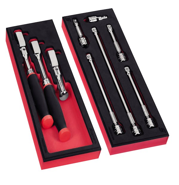 9 pc 3/8" Drive Flex Head Ratchet and Extension Foam Set (Red)