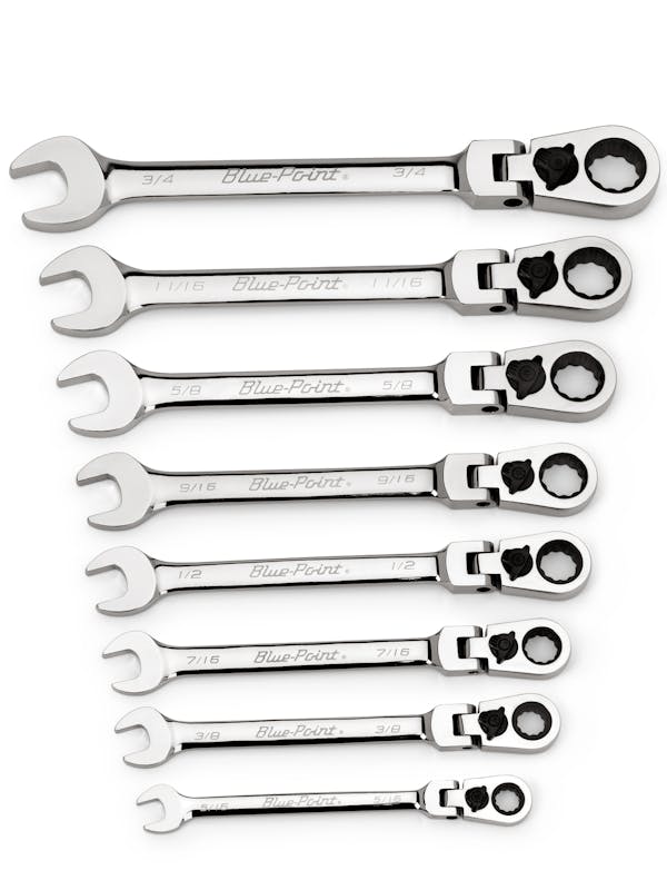 8 pc 12-Point SAE 15° Offset Flex-Head Ratcheting Box/Open-End Wrench Set (5/16–3/4") (Blue-Point®)