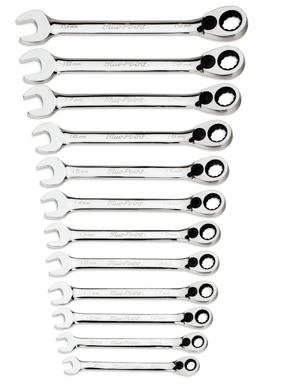 12 pc 12-Point Metric 15° Offset Ratcheting Combination Wrench Set (8-19 mm) (Blue-Point®)