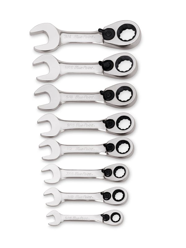 8 pc 12-Point SAE Short 15° Offset Ratcheting Box/Open-End Wrench Set (5/16-3/4") (Blue-Point®)