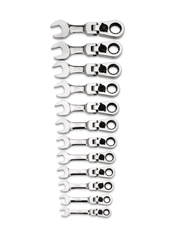 12 pc 12-Point Metric Midget 15° Offset Box Flex-Head Ratcheting Combination Wrench Set (8-19 mm) (Blue-Point®)