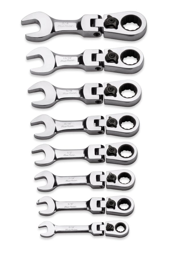 8 pc 12-Point SAE Midget 15° Offset Box Flex-Head Ratcheting Combination Wrench Set (5/16-3/4") (Blue-Point®)