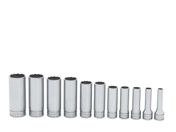 11 pc 3/8" Drive 12-Point SAE Deep Flank Drive® Socket Set (1/4"-7/8" except 11/32")