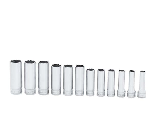 12 pc 3/8" Drive 12-Point Metric Flank Drive® Deep Socket Set (8-19 mm)
