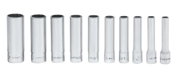 10 pc 1/4" Drive 12-Point SAE Flank Drive® Deep Socket Set (3/16–9/16")