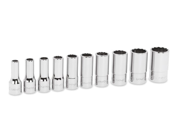10 pc 1/4" Drive 12-Point SAE Flank Drive® Semi-Deep Socket Set (3/16–9/16")