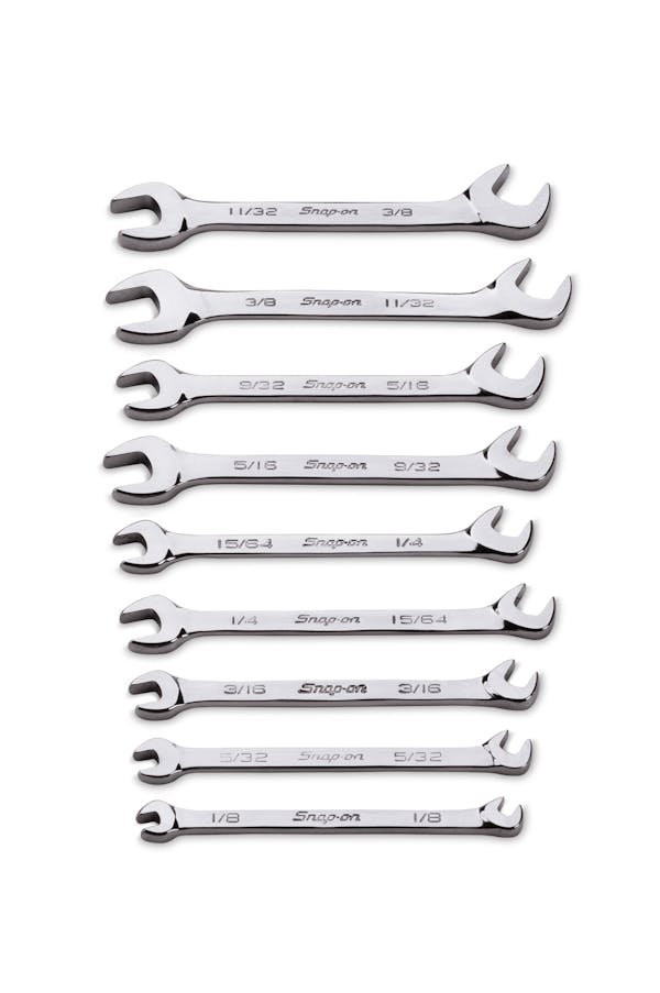 9 pc SAE 15°/60° Offset Open-End Ignition Wrench Set (1/8-3/8")