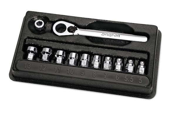 12 pc 1/4" Drive 12-Point Metric Flank Drive® Low-Profile Ratchet/Socket Set