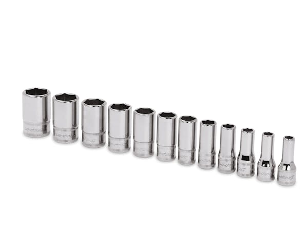 12 pc 1/4" Drive 6-Point Metric Flank Drive® Shallow Socket Set (5–15 mm)
