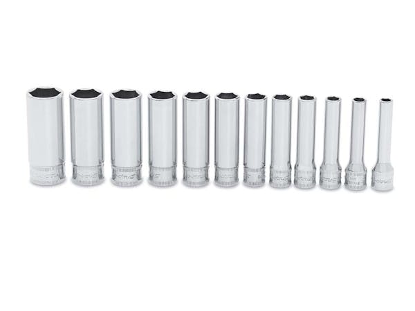 12 pc 1/4" Drive 6-Point Metric Flank Drive® Deep Socket Set (5–15 mm)
