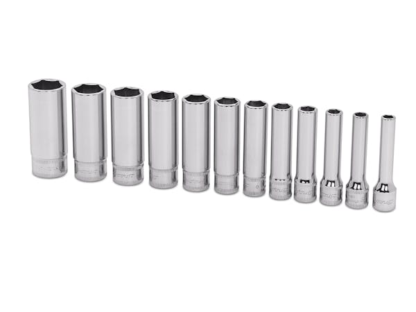 12 pc 1/4" Drive 6-Point Metric Flank Drive® Deep Socket Set (5–15 mm)