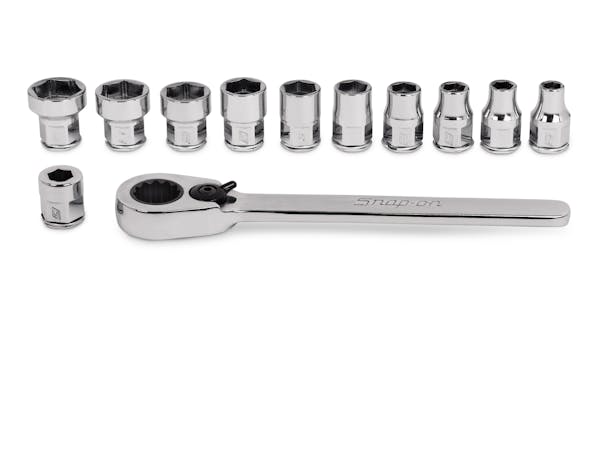 12 pc 1/4" Drive 6-Point Metric Flank Drive® Low Profile Ratchet/Socket Set (5-13 mm)
