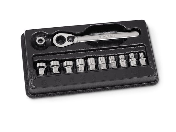 12 pc 1/4" Drive 6-Point Metric Flank Drive® Low Profile Ratchet/Socket Set (5-13 mm)