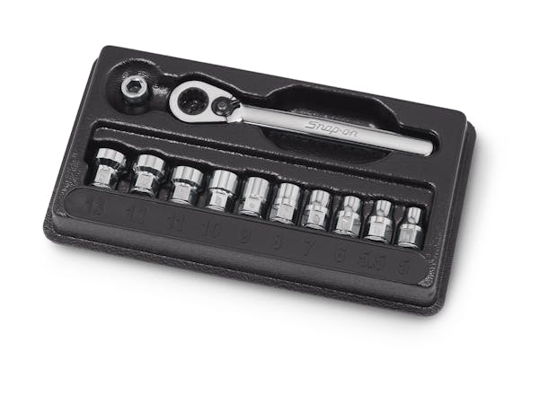 12 pc 1/4" Drive 6-Point Metric Flank Drive® Low Profile Ratchet/Socket Set (5-13 mm)