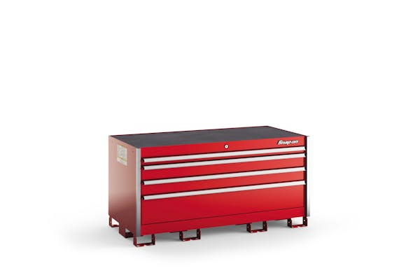 Four-Drawer Double-Wide Desk (Red w/Brushed Trim)