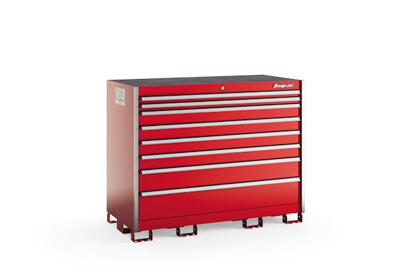 Eight-Drawer Double-Wide Standing Counter (Red w/Brushed Trim)