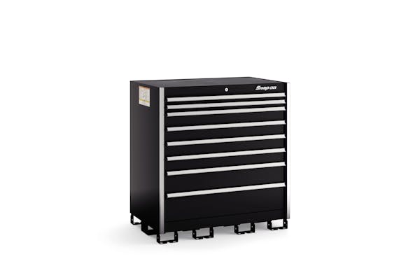 Eight-Drawer Extra-Wide Standing Counter (Gloss Black w/Brushed Trim)