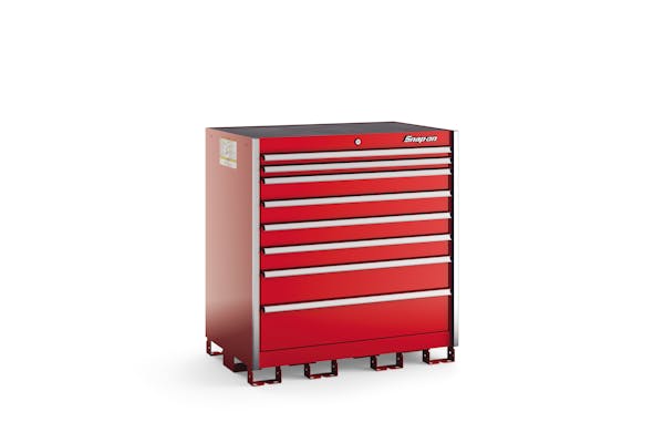 Eight-Drawer Extra-Wide Standing Counter (Red w/Brushed Trim)