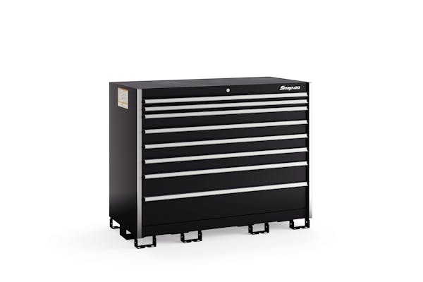 Eight-Drawer Double-Wide Standing Counter (Gloss Black w/Brushed Trim)