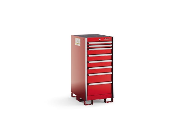 Eight-Drawer Narrow Standing Counter (Red w/Brushed Trim)