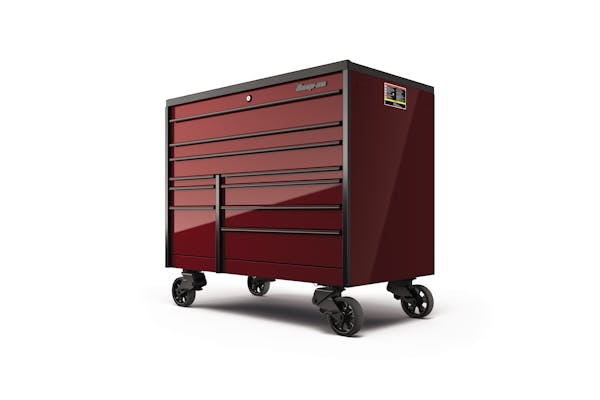 54" 10-Drawer Double-Bank Masters Series Roll Cab With Bed Liner Top [Cranberry with Black Trim and Blackout Details]