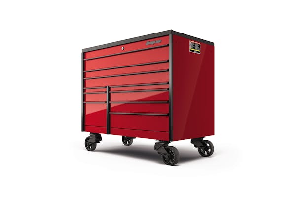 54" 10-Drawer Double-Bank Masters Series Bed Liner Top Roll Cab (Candy Apple Red w/Black Trim)
